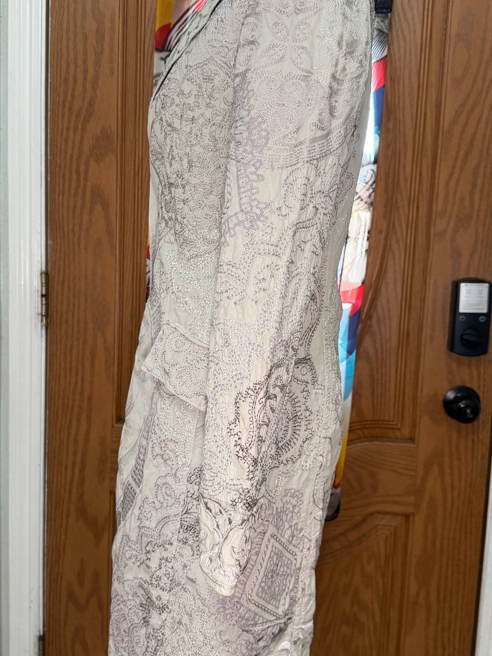 Johnny Was BIYA XS Embroidered Long Coat Duster Jacket Boho Ivory Gray - Picture 4 of 16